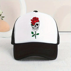 Skull Rose Print Baseball Cap Adjustable Sun Hat Hip Hop Dad Hats