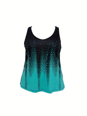 Casual Tank Top Women's Plus Random Print V Neck Slight Stretch