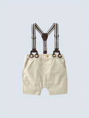 Boys 2 Pc Outfit: Button Down Tee & Suspender Shorts Set