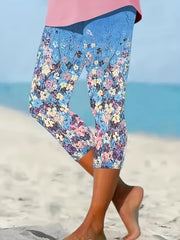 Floral Print Skinny Capris Leggings Stretchy Cropped Leggings
