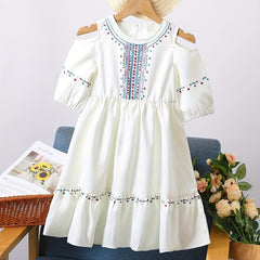Girls Print Princess Dress Off Shoulder Casual Kids Summer Clothes
