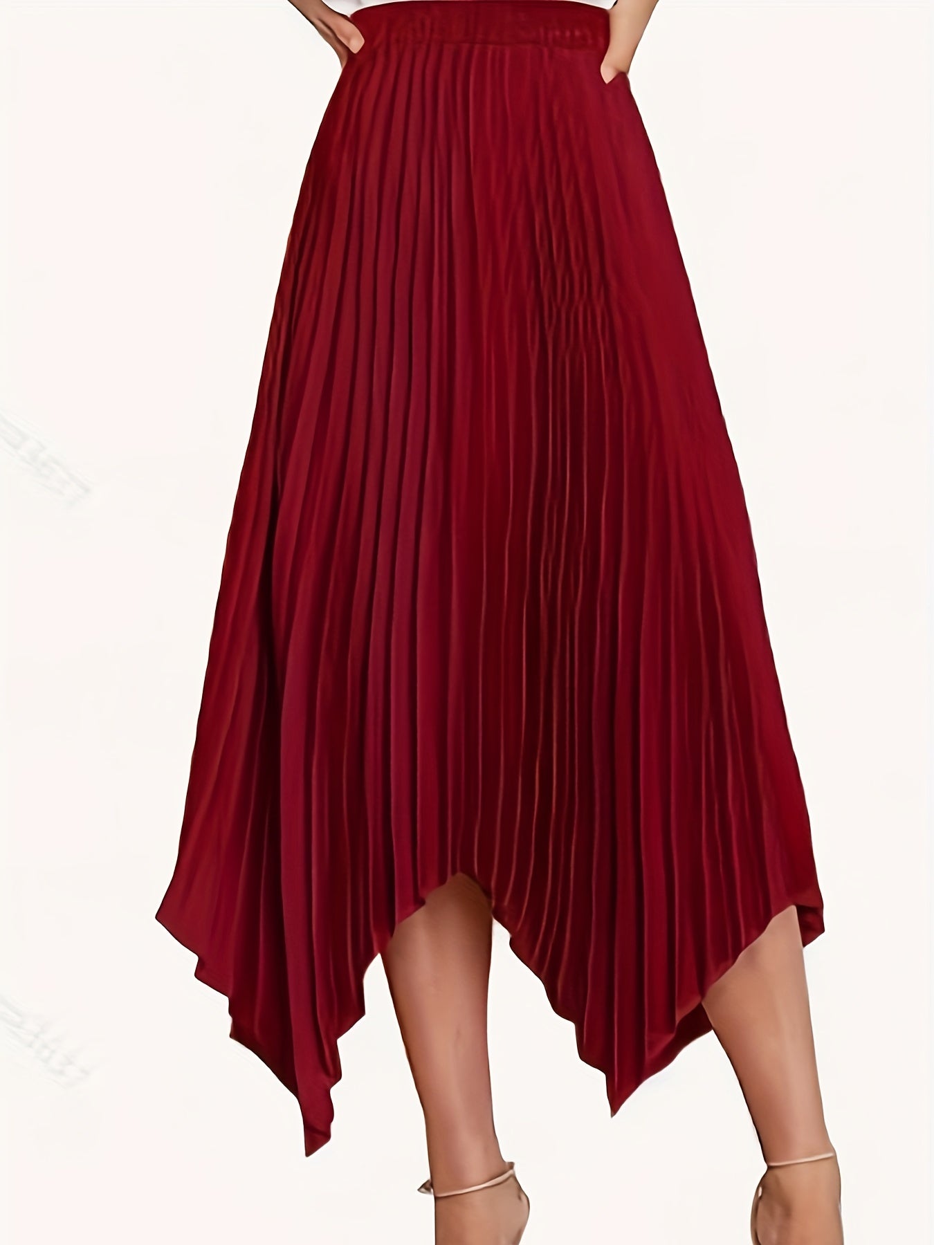 High Waist Pleated Skirt A Line Solid Asymmetrical