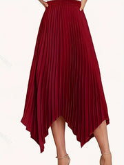 High Waist Pleated Skirt A Line Solid Asymmetrical