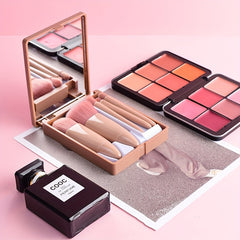 Portable Makeup Mirror & Brush Set with Storage Box