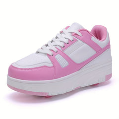 Girl's Block Roller Skates & Lace Up Four Wheel Shoes