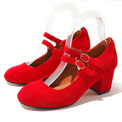 Women's Block Heeled Shoes Closed Toe Buckle Strap Pumps
