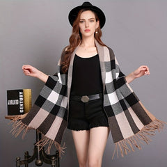 Classic Plaid Tassel Shawl Warm Scarf Large Cape Women Coldproof Scarf Cloak
