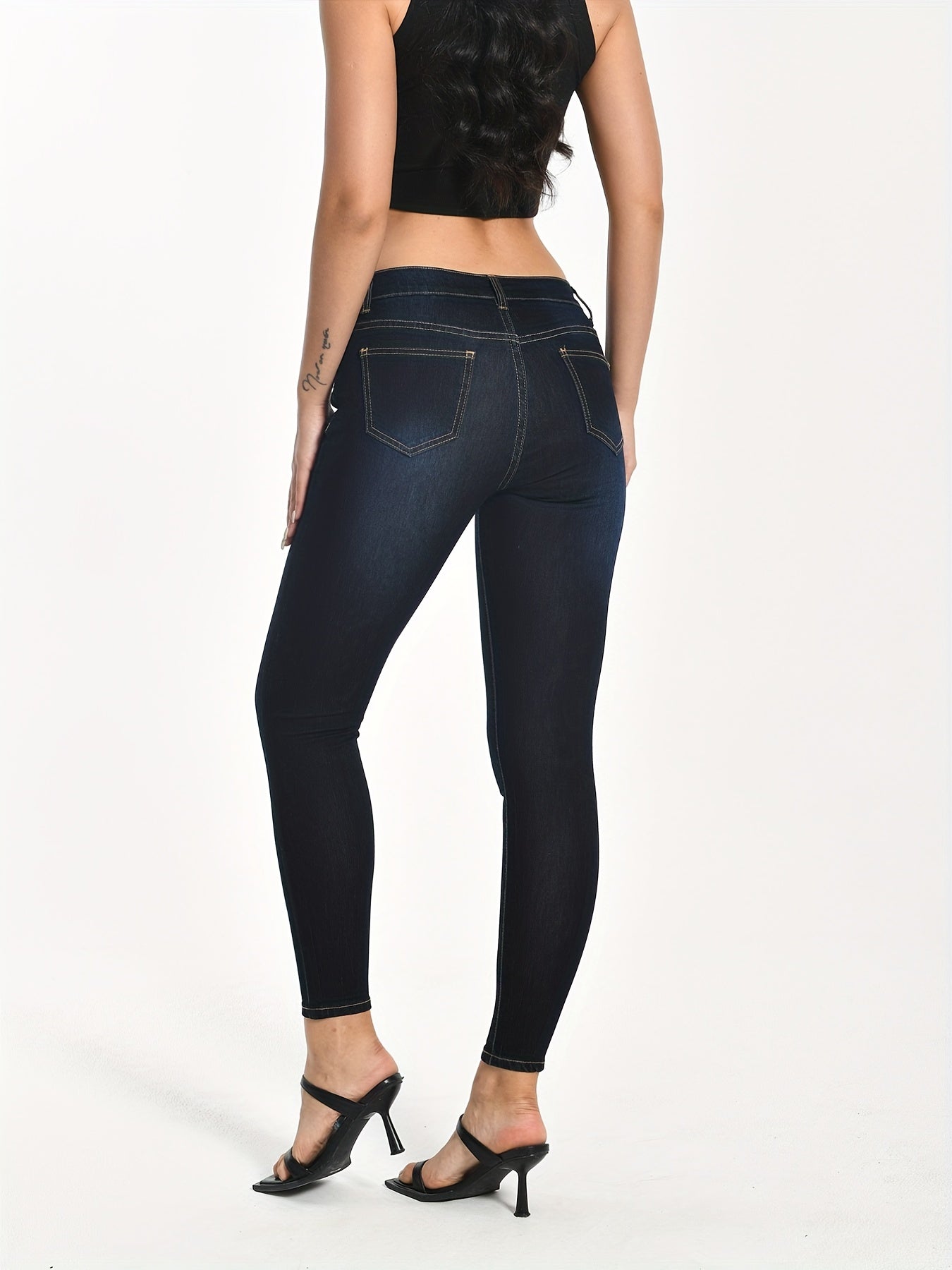 High Stretch Skinny Jeans Water Ripple Embossed Denim Pants