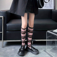 3 Pairs Colorblock Striped Calf Socks College Style Knee High Socks Women's