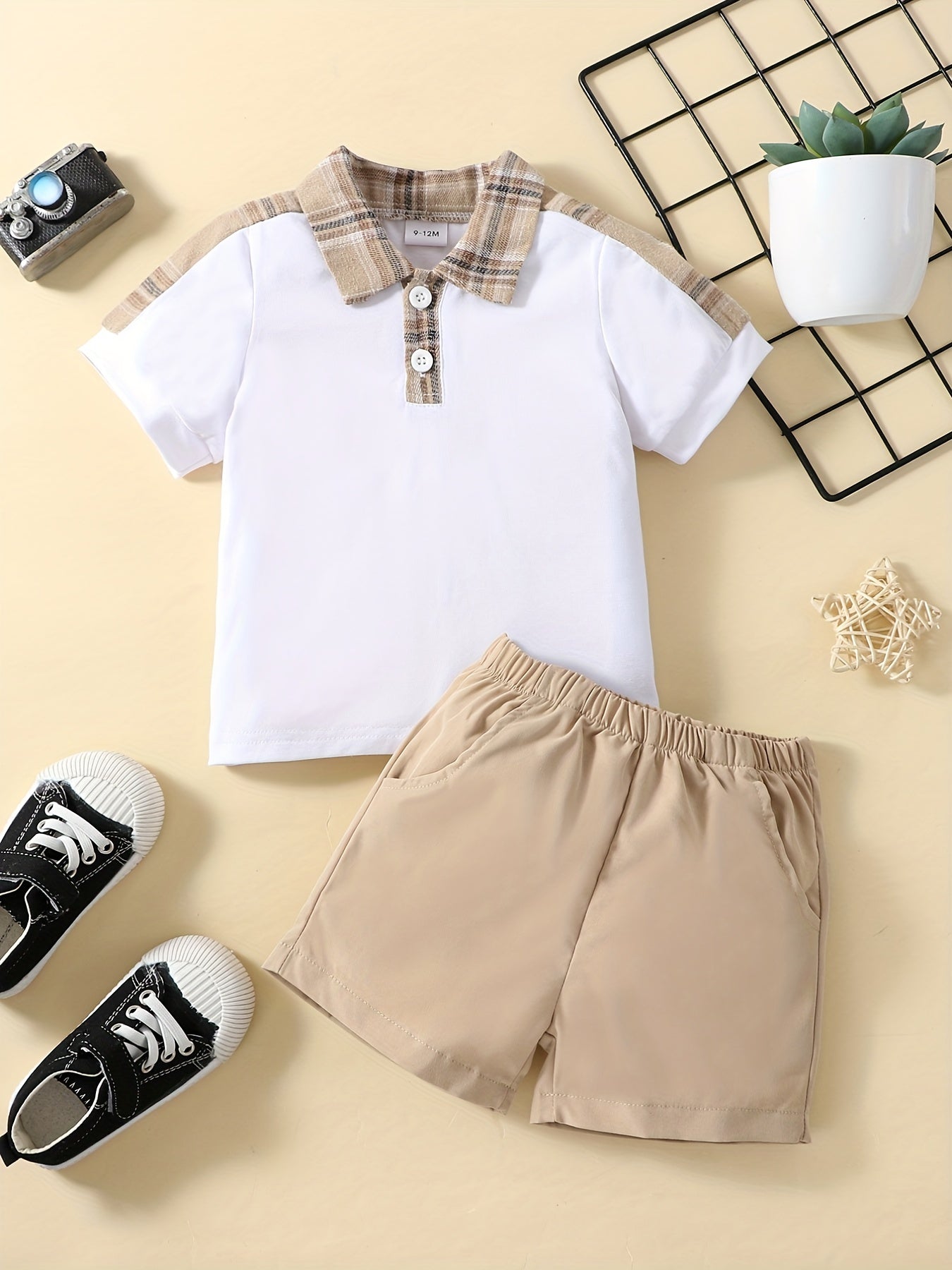 2pcs Baby Boys Plaid Shirt & Shorts Set for Summer