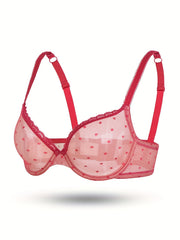 Sexy Bra Women's Plus Dot Print See through Mesh Underwire Push Up Bra