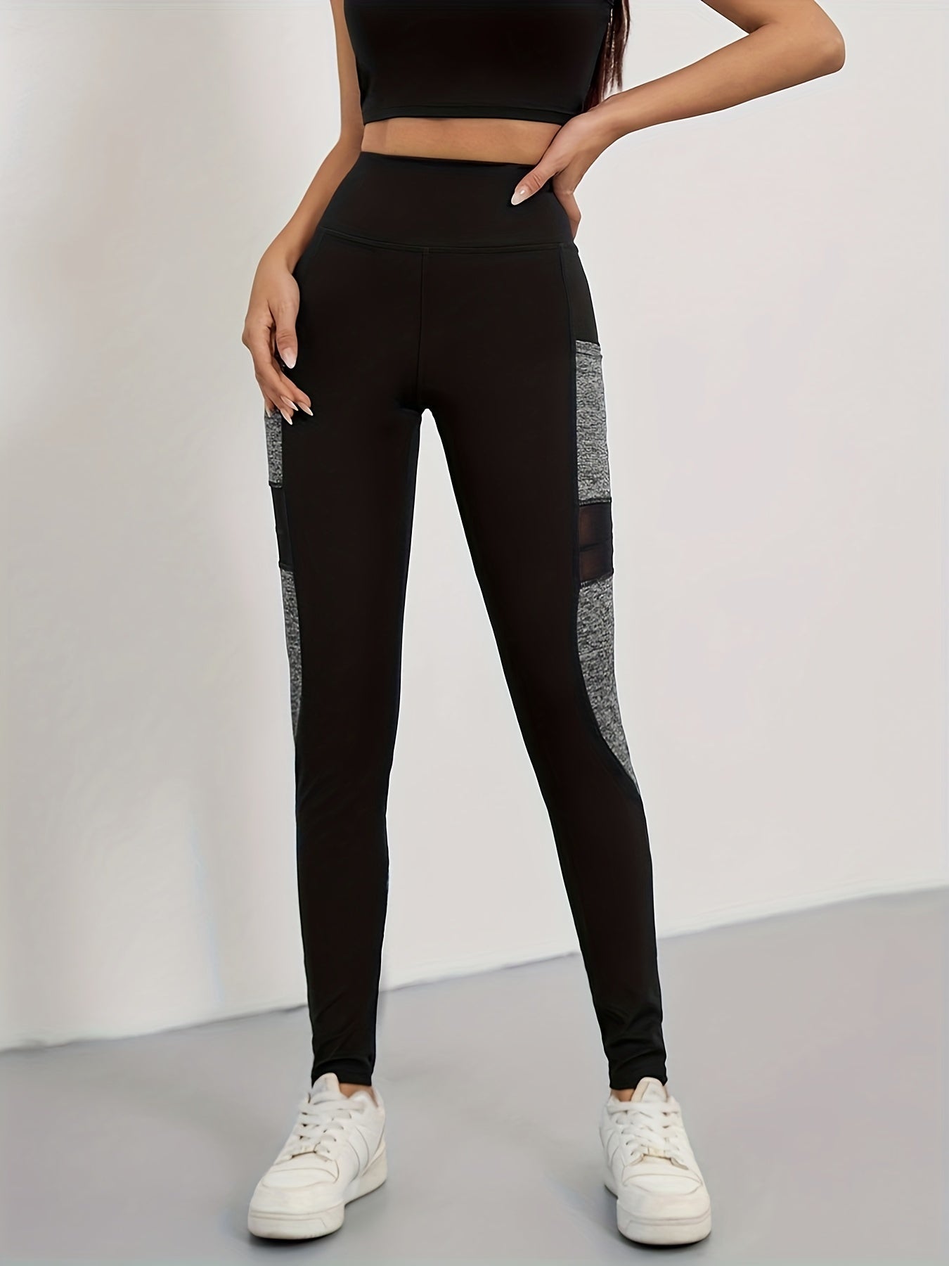 Mesh Stitching Yoga Leggings High Waist Hip Lifting Workout Pants