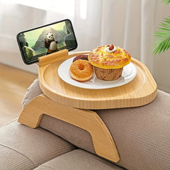 Non Slip Wooden Sofa Tray with Rotating Phone Holder - Armrest Table