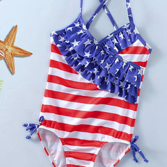 4th Of July Girls Swimsuit Striped Swimwear