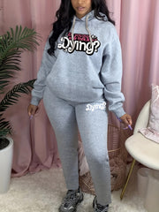 Women's Plus Slogan Hooded Sweatshirt & Sweatpants Set