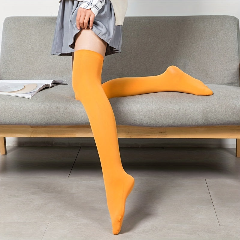 3 Pairs Solid Thigh High Socks Over The Knee Women's Stockings