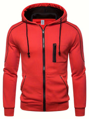 Men's Chest Zip Pocket Zip Up Hooded Jacket Casual Hoodie
