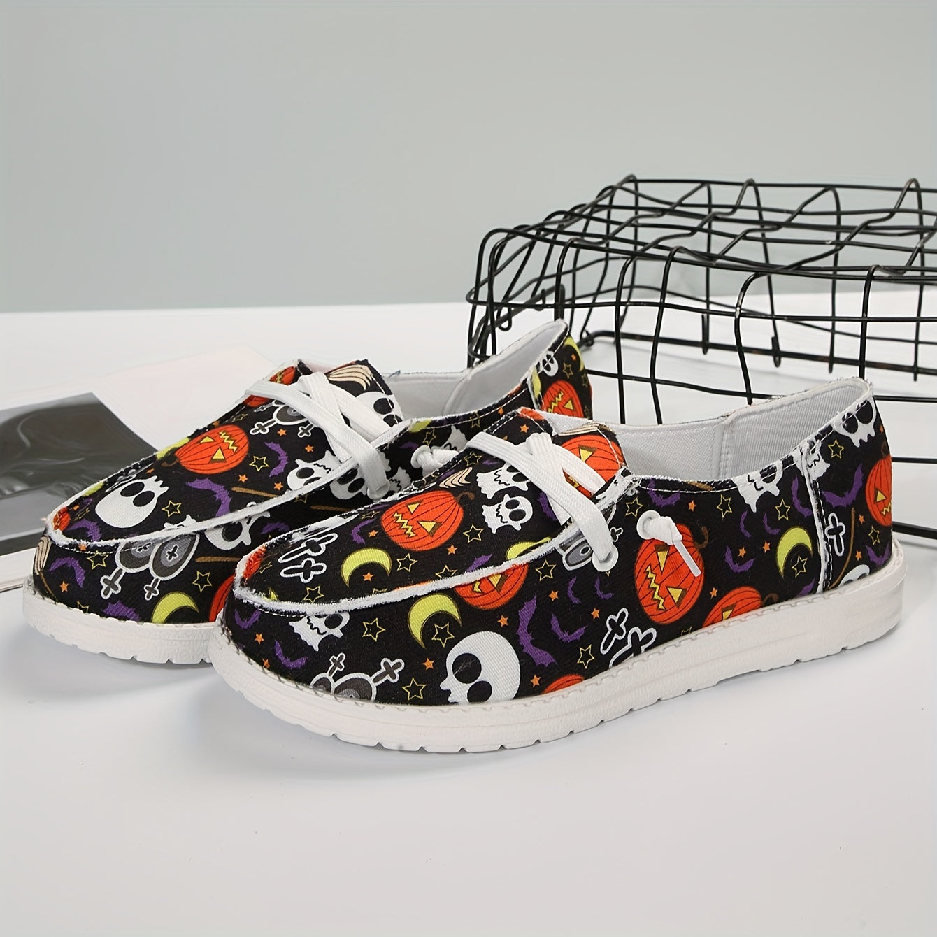 Women's Pumpkin Skull Pattern Flat Loafers Slip On Lightweight Casual