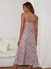 Butterfly Print Backless Nightdress Spaghetti Strap Sleep Dress