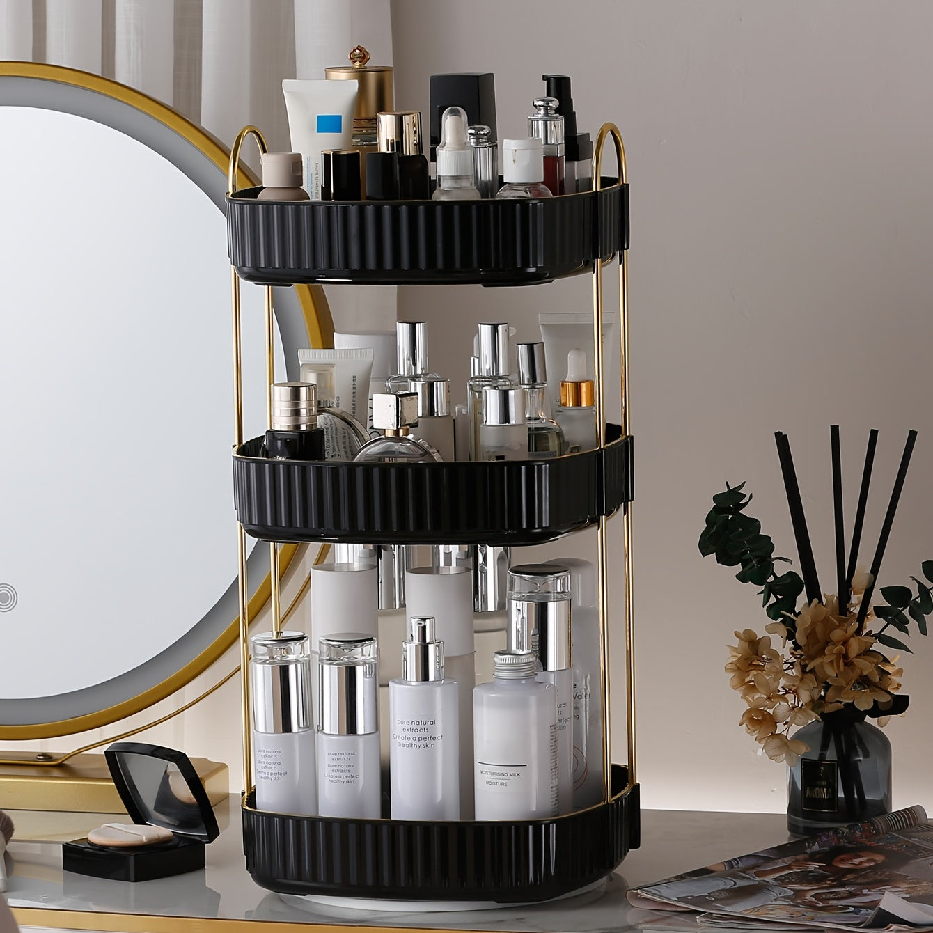 360 Rotating Makeup Organizer for Vanity Skincare Clear Make Up Storage