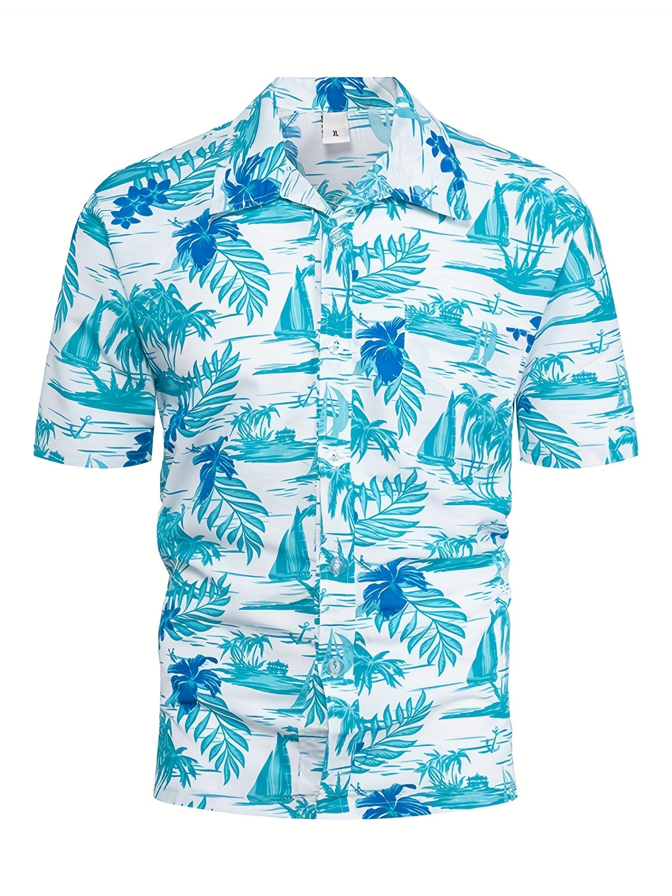 Men's Leaf Print Beach Shirt - Casual Short Sleeves for Summer