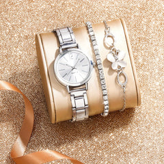 3pcs Small Fresh Alloy Children's Watch Rhinestone Jewelry Set