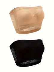 2pcs Seamless Bandeau Bras Non-slip Strapless Stretch Bra Women's Lingerie