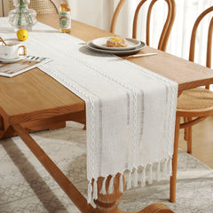 Boho Tassel Embroidered Table Runner 12 9x72in