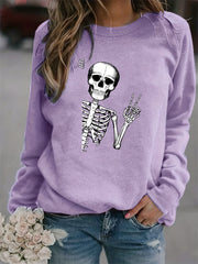 Halloween Skull Printed Sweatshirt for Women