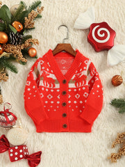 Christmas Dressing Button V neck Knit Cardigan Little Girls Casual Sweater Top