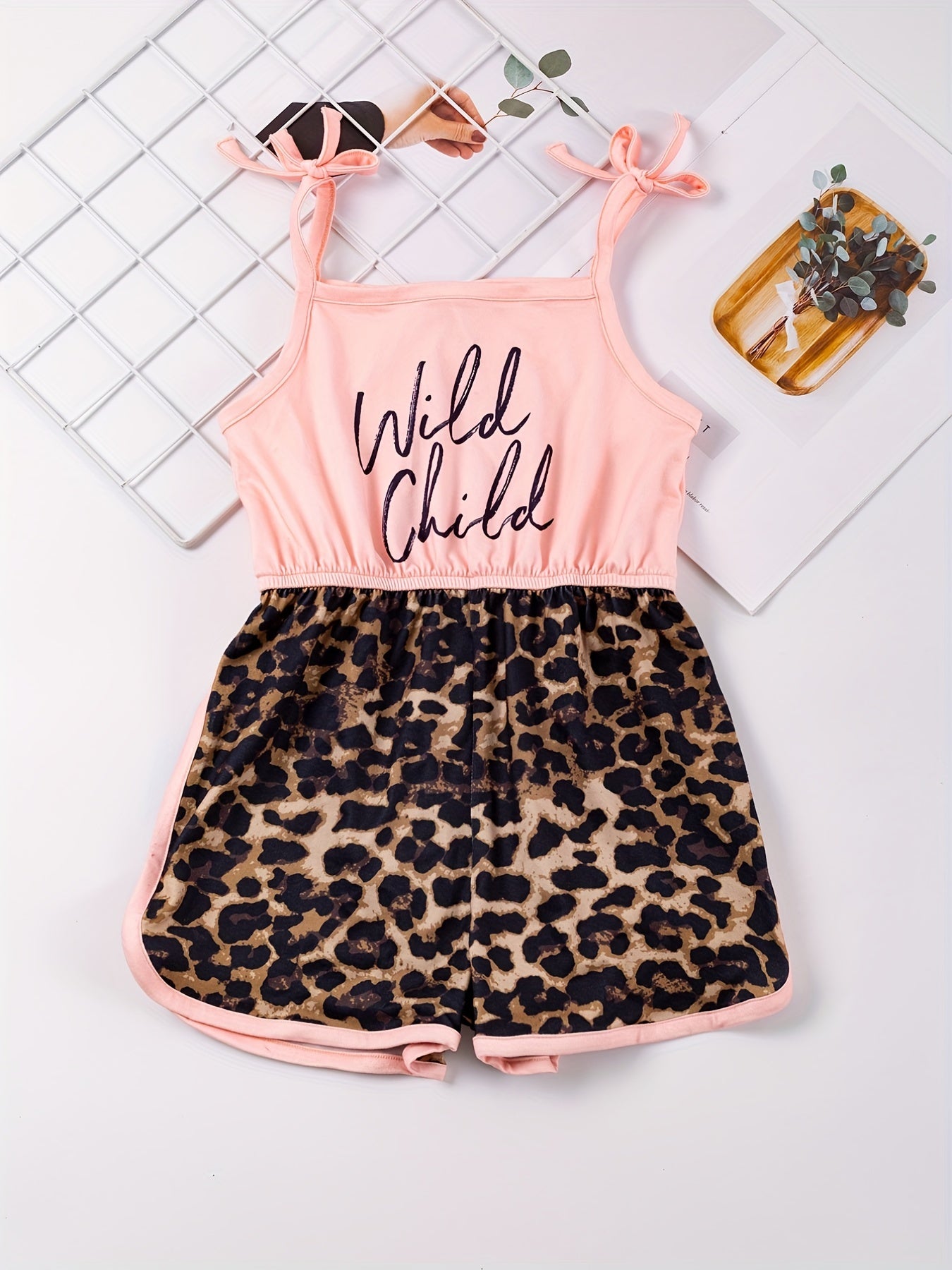 Toddler Girls Leopard Graphic Cami Rompers for Beach Vacation