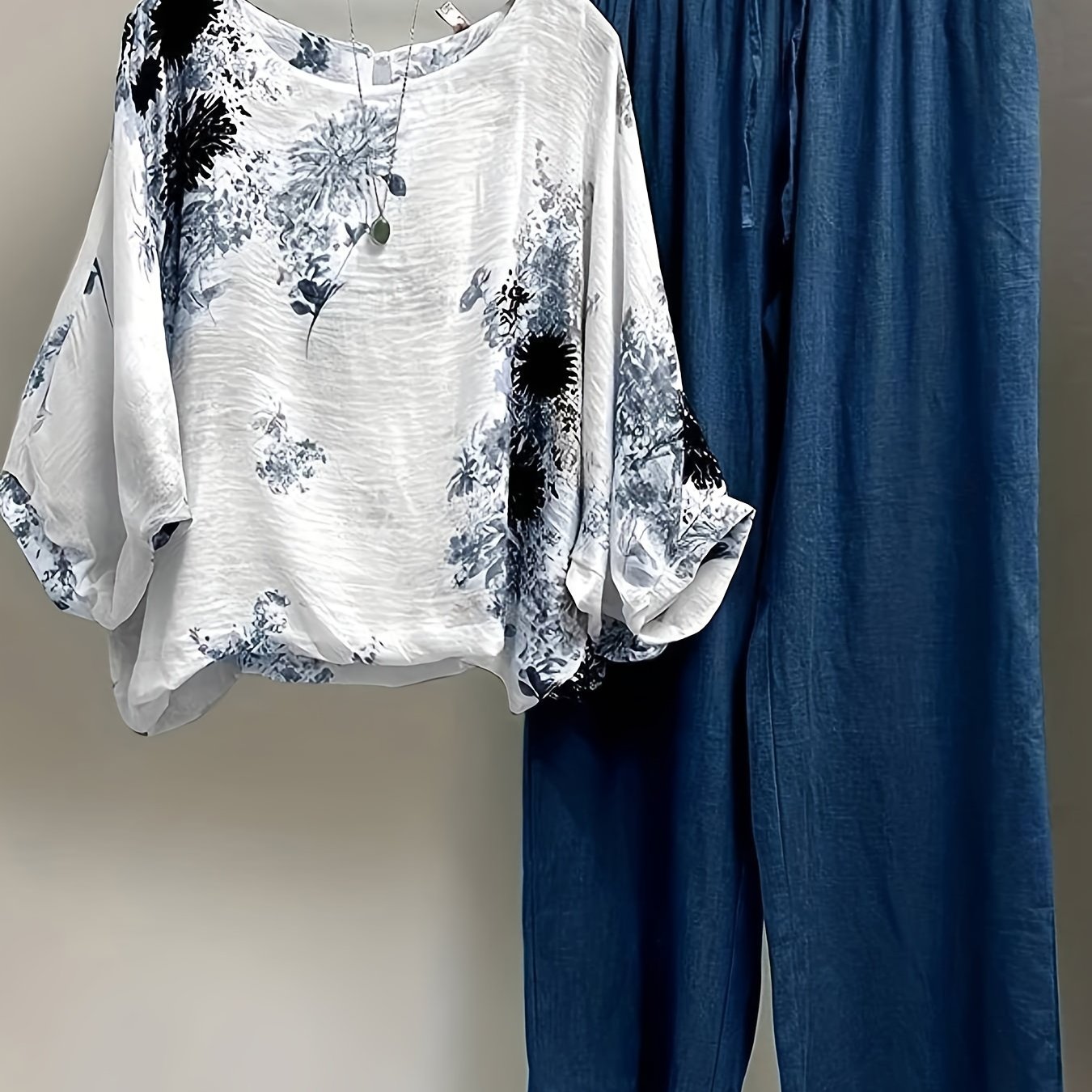 Women's Plus Floral Print Top & Pants Outfits Two Piece Set