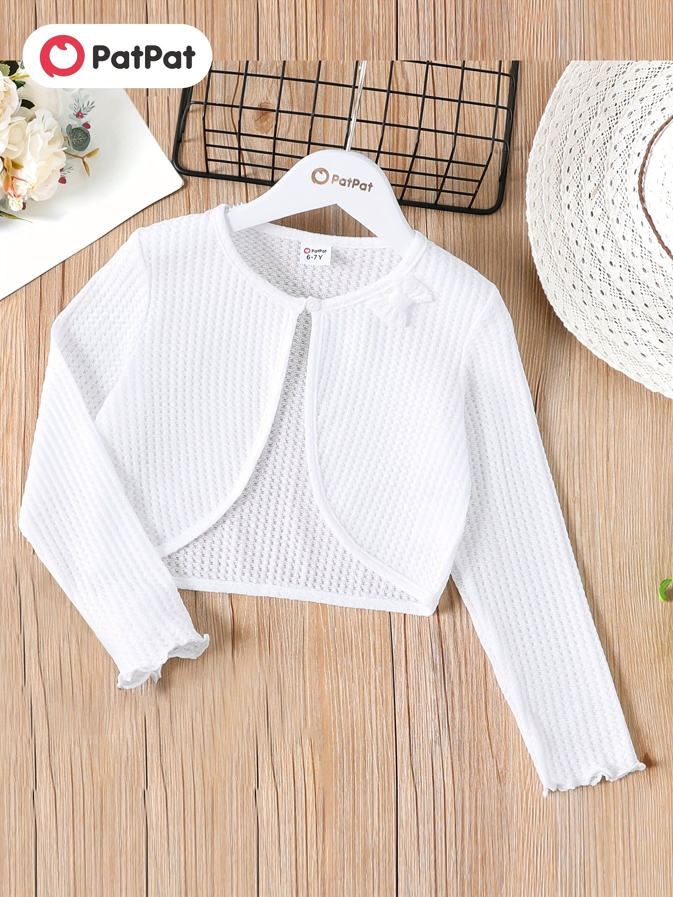 Kid Girl Cardigan Comfort Fit Bowknot Waffle Long Sleeve Jacket Cardigans