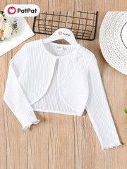 Kid Girl Cardigan Comfort Fit Bowknot Waffle Long Sleeve Jacket Cardigans