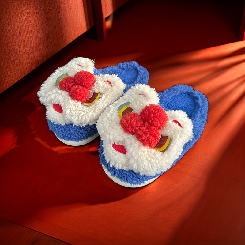 Vintage Cartoon Lion Furry House Shoes For Boys