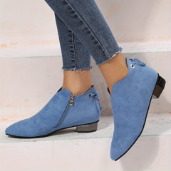 Women's Low Heel Ankle Boots Side Zipper Shoes Short Boots