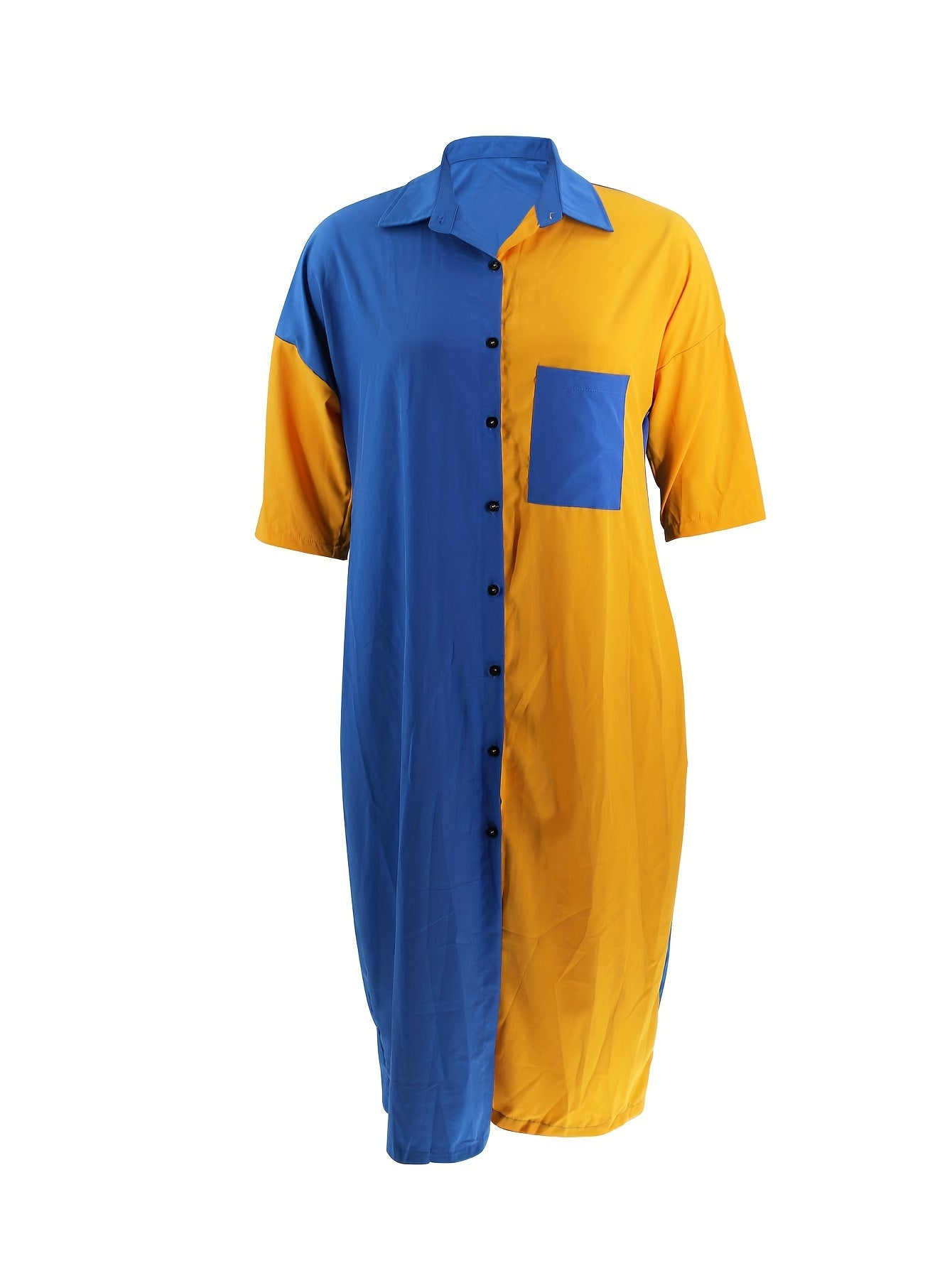 Colorblock Button Up Half Sleeve Shirt Dress