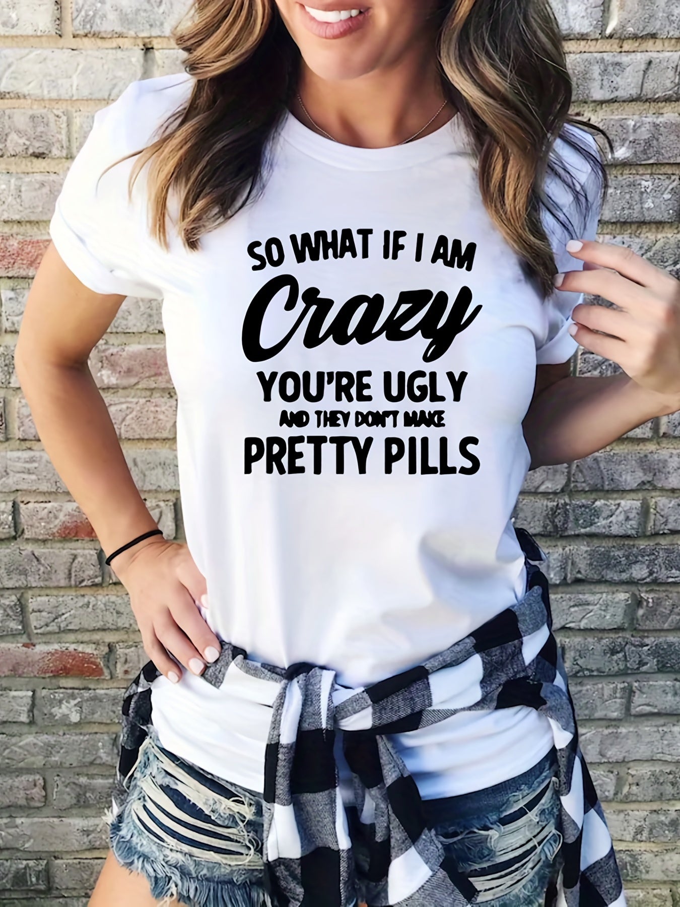 Casual Sports T shirt Solid Letter Round Neck T shirt Women's Clothing