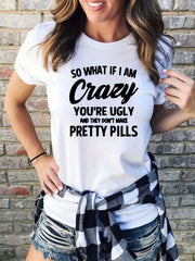 Casual Sports T shirt Solid Letter Round Neck T shirt Women's Clothing