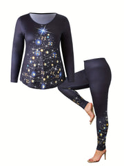 Women's Plus Size Tree Print Top & Leggings 2 Piece Set