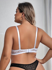 Bra Women's Plus Contrast Lace Bow Detail Full Coverage Solid Bra