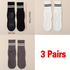 3 pairs Women's Medium Calf Non Slip Fitness Pilates Socks