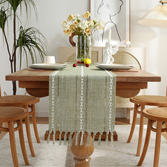 Hand Woven Tassel Table Runner for Dining Room & Kitchen