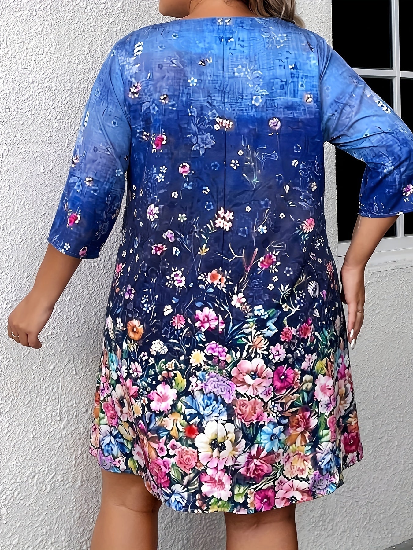 Floral Print Plus Size Casual Mini Dress