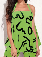 Women's Plus Abstract Print Halter Top & Shorts Set