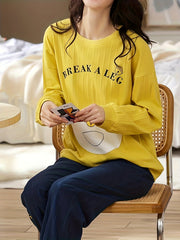Letter Print Pajama Set Long Sleeve Top & Pants Women's Sleepwear