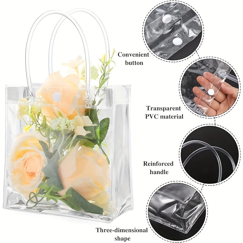 6pcs Transparent Gift Bags With Handle Reusable Plastic Small Gift Wrap Tote