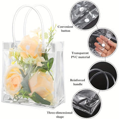 6pcs Transparent Gift Bags With Handle Reusable Plastic Small Gift Wrap Tote