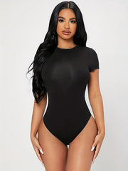 Slim Fit Crew Neck Bodysuit Short Sleeve Casual Bodysuit