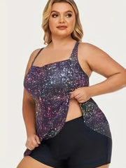 Splash Print Crisscross Back Tankini Set